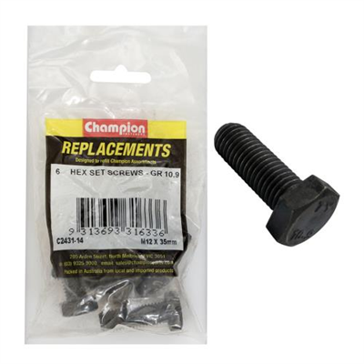 Champion Hex Set Screws High Tensile M12 x 35mm - 6pk